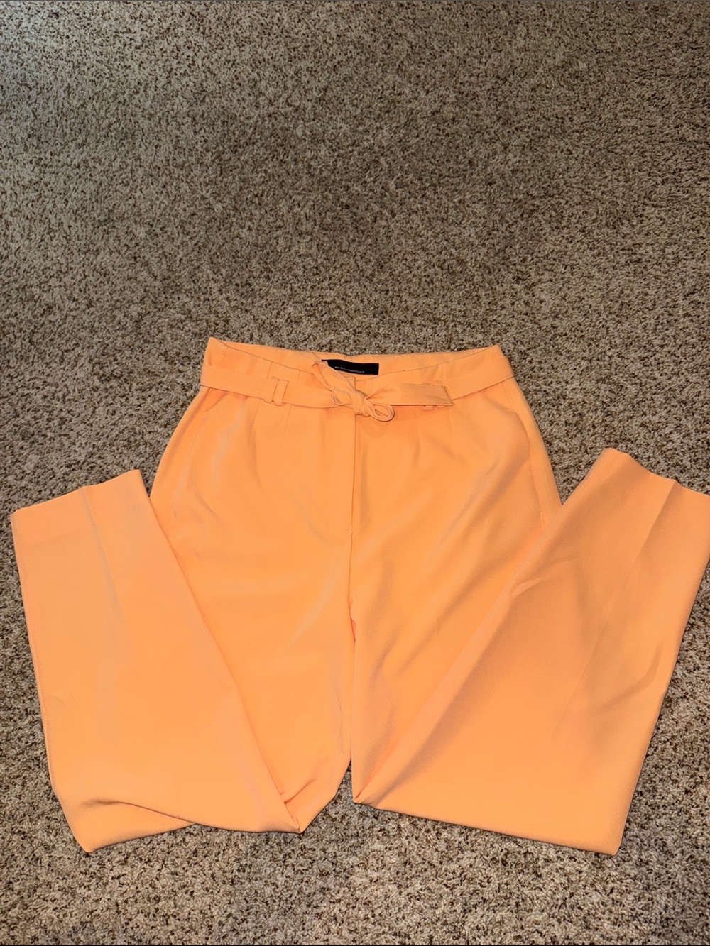 White House Black Market Peach High-Waist Paperbag Trousers with Tie Belt